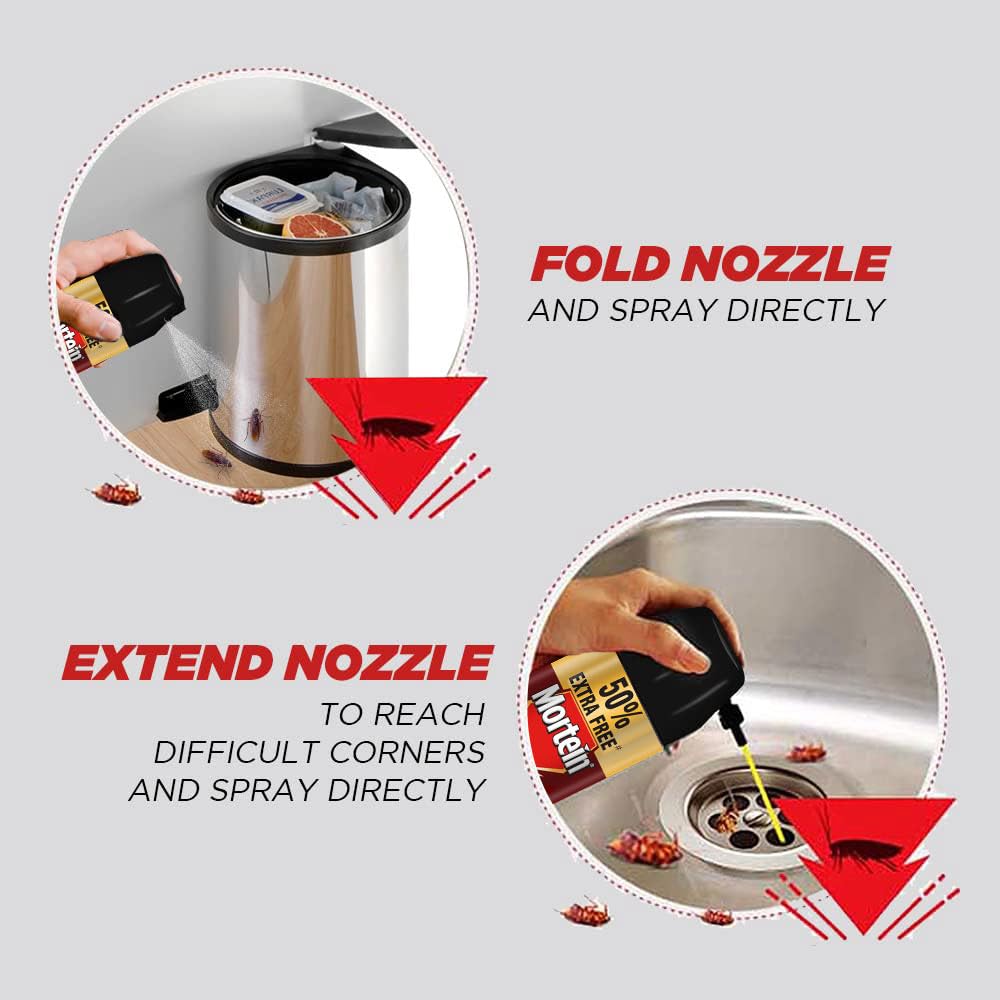 Mortein 425 ml + 200 ml Free - Cockroach Killer Spray, Crawling Insect Killer with Deep-Reach Nozzle | 100% Kill Guarantee