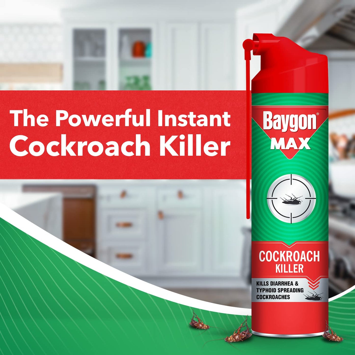 Baygon Max Cockroach Killer Spray, 625ml | Kills Diarrhea and Typhoid Spreading Cockroaches | 360 Degree Deep-Reach MaxiWand | Lasts Up To 4 Weeks