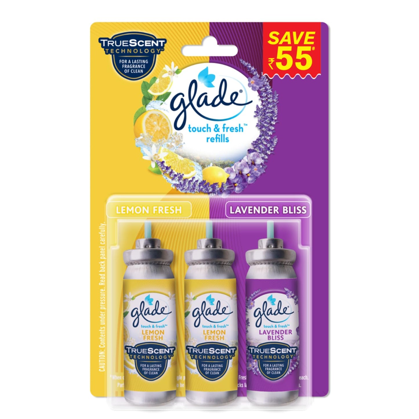 Glade Touch & Fresh Aerosol Air Freshener for Bathroom | 12ml Refill (Pack of 3)
